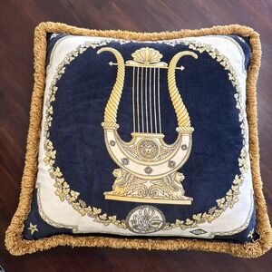 Vintage‎ 90s Gianni Versace Velvety Throw Pillow Fringe Gilded Lyre Motif AS IS